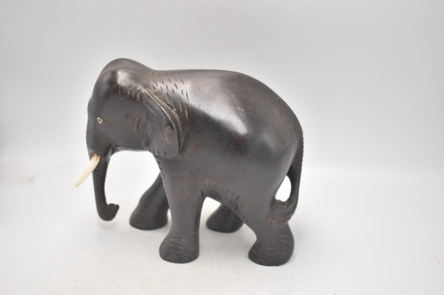 Vintage 1940s Hand-Carved Wooden Elephant Statue Figurine Rangoon 14.5cm