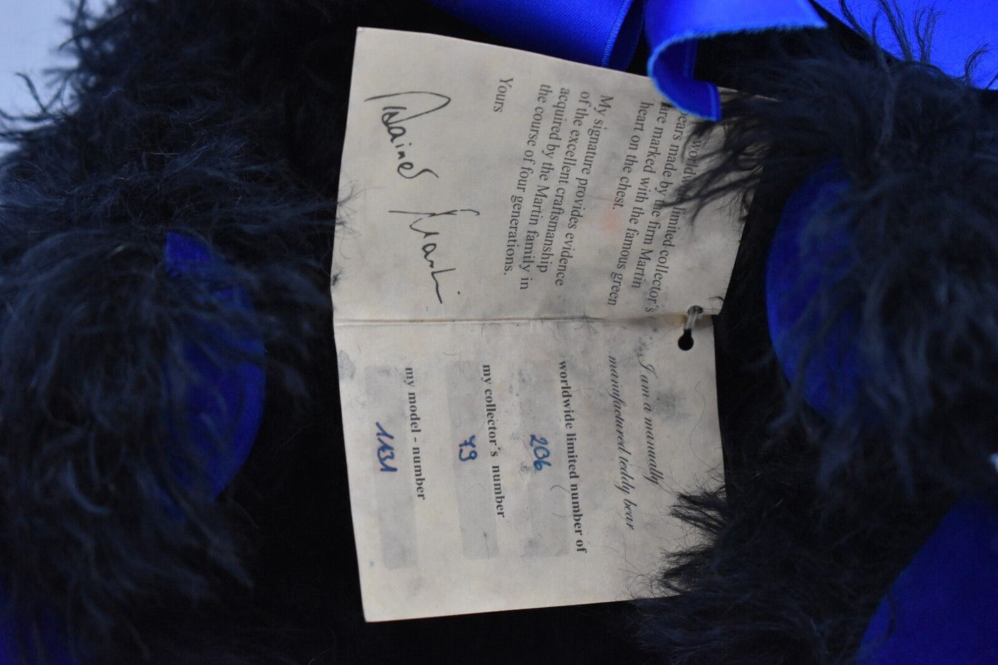 Martin Teddy Bears Max Mohair Limited Edition Tagged & Retired