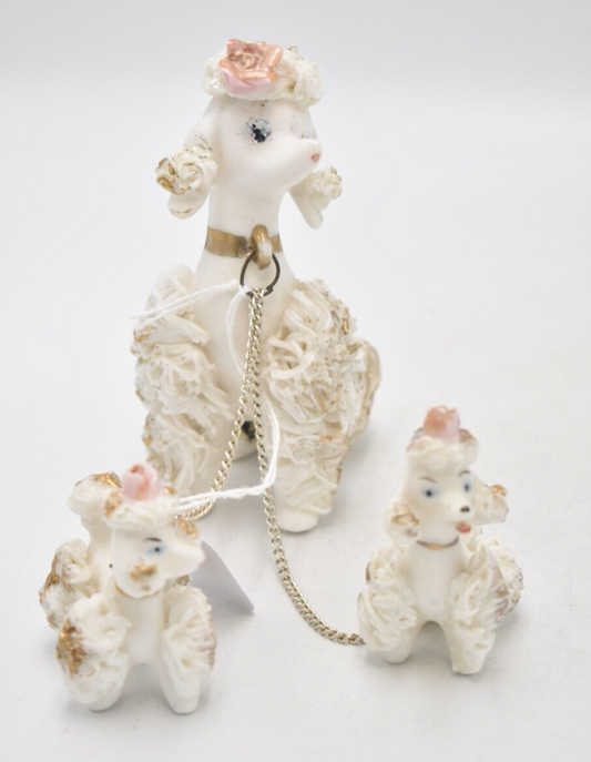 Vintage Mount Royal Spaghetti Poodle Mum & Puppy Dogs Figurines Statue