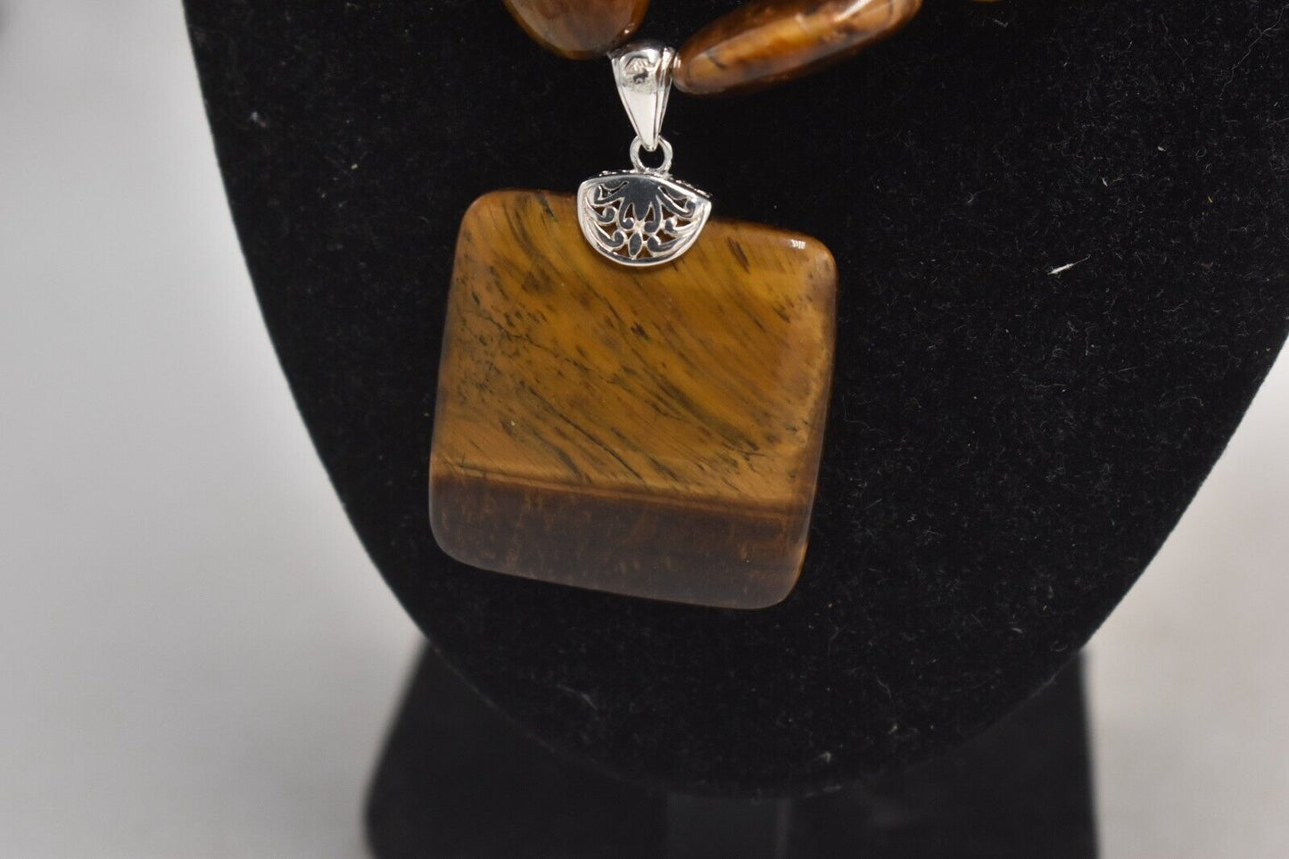 Vintage Sterling Silver 925 Tiger Eye Statement Necklace 52cm