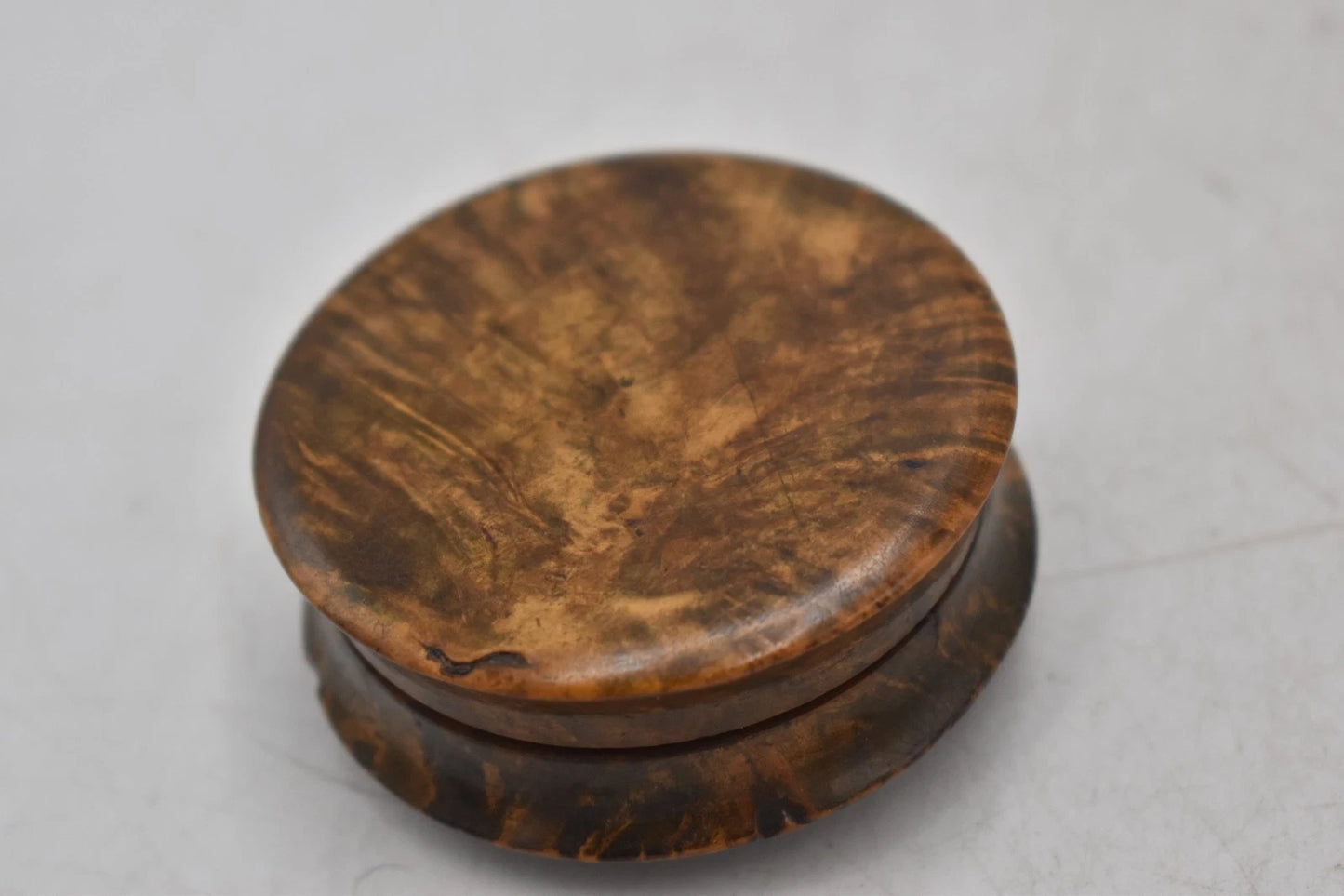 Antique 1861 Burr Walnut Mourning Box Love Lock of Hair & Note 6cm