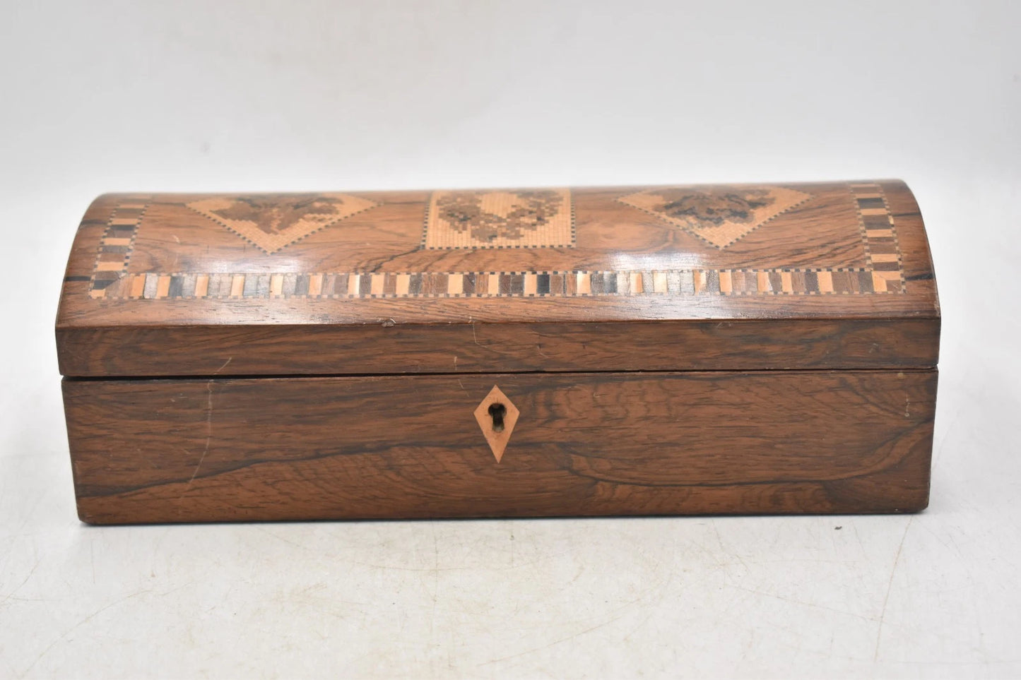 Antique Tunbridge Ware Dome Top Glove Handkerchief Box