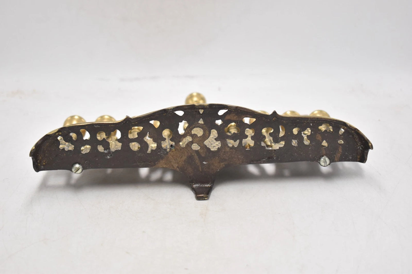 Antique Biblical Zionist Brass Hanukkah Menorah Lamp Judaica Candlestick