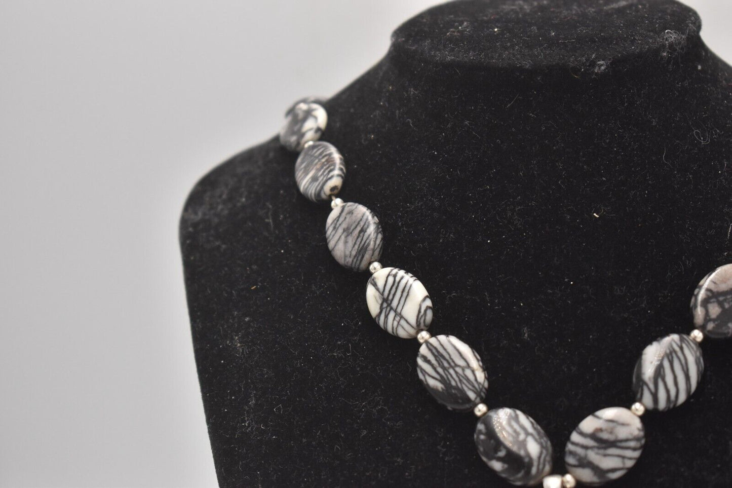 Vintage Sterling Silver 925 Picasso Spiderweb Jasper Pendant Necklace – 60cm