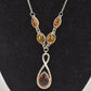 Vintage 925 Sterling Silver Amber and Diamond Teardrop Necklace