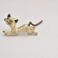 Vintage Cat Brooch Gold Tone with Topaz Blue Eyes - Costume Jewellery