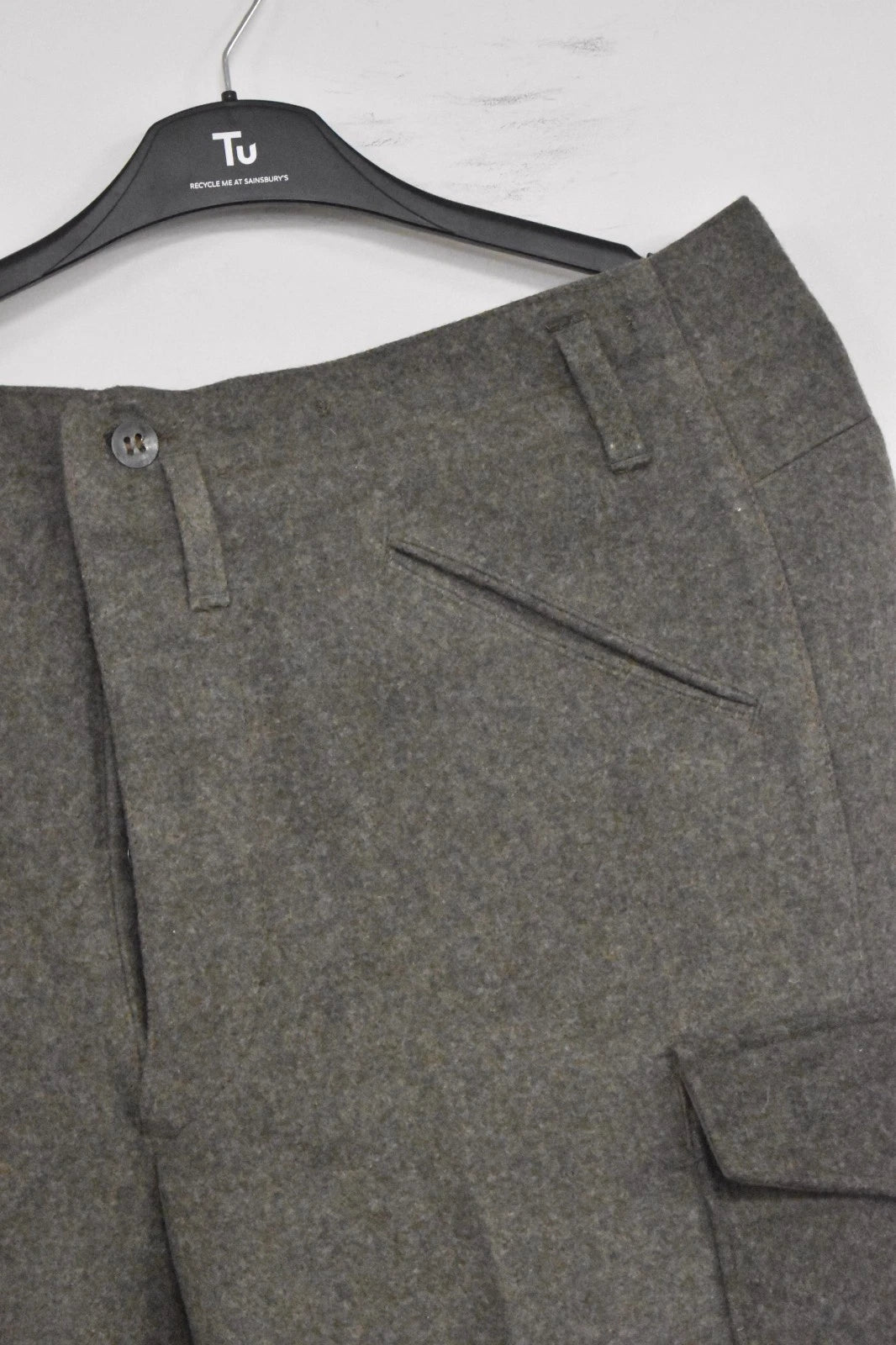 Swedish Army Olive Grey Wool Field Trousers 1947 Dated Leather Straps Military