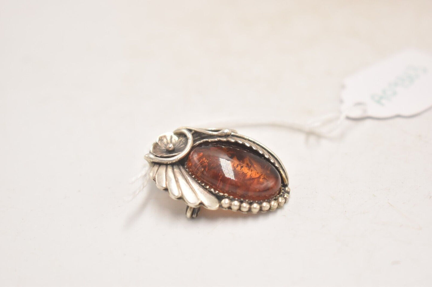 Vintage Amber and 925 Sterling Silver Ornate Brooch – Boho Design