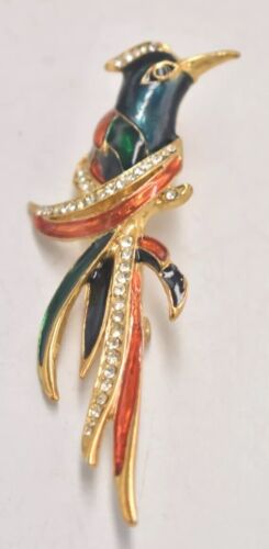 Vintage Giovanni Rhinestone Enamel Bird Brooch