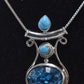 Vintage Bohemian 925 Sterling Silver Crackle Quartz & Turquoise Pendant Necklace