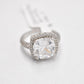 Vintage Sterling Silver & White Beryl Princess Cut Ring - Size J