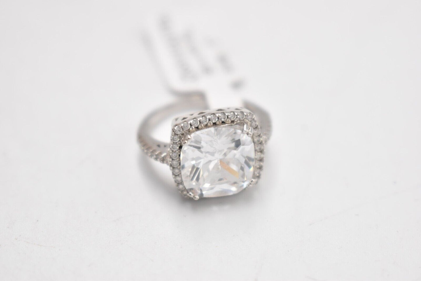 Vintage Sterling Silver & White Beryl Princess Cut Ring - Size J