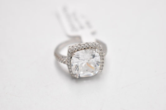 Vintage Sterling Silver & White Beryl Princess Cut Ring - Size J