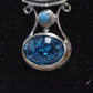 Vintage Bohemian 925 Sterling Silver Crackle Quartz & Turquoise Pendant Necklace