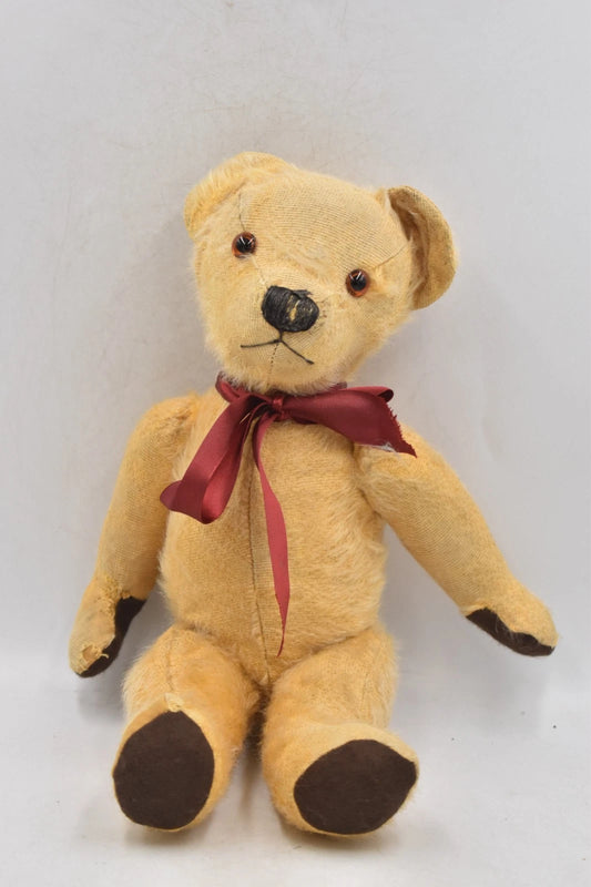 Antique Vintage Mohair Teddy Bear 38cm Jointed Glass Eyes Wood Wool Stuffed
