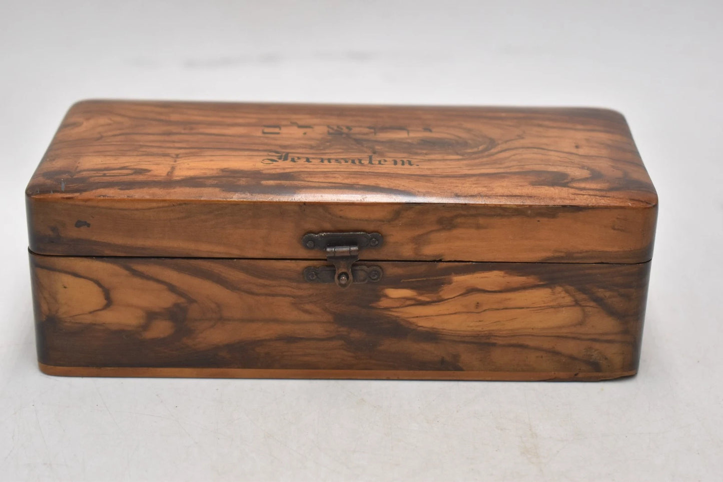 Antique Edwardian Olive Wood Rosary Box Holy Land Jerusalem 16.5cm