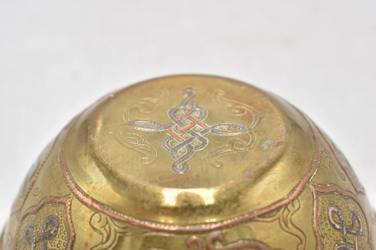 Antique Middle Eastern Arabic Brass Bowl Copper Inlay Calligraphy