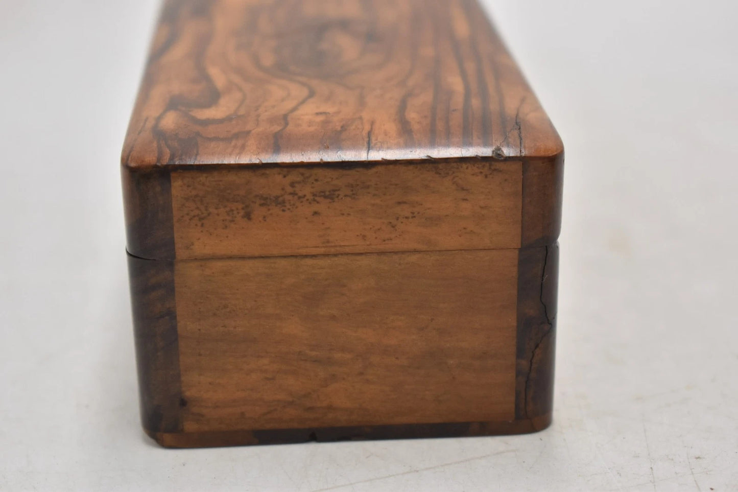 Antique Edwardian Olive Wood Rosary Box Holy Land Jerusalem 16.5cm