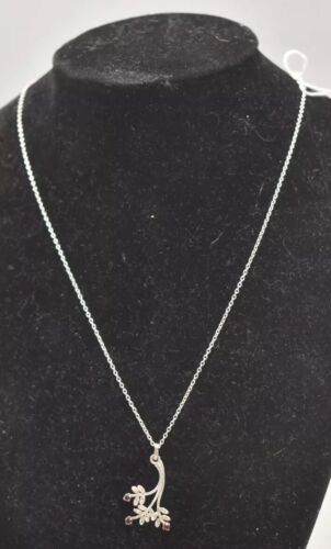 Vintage Sterling Silver 925 Necklace with Amber Stones in Floral Silver Setting – 24cm