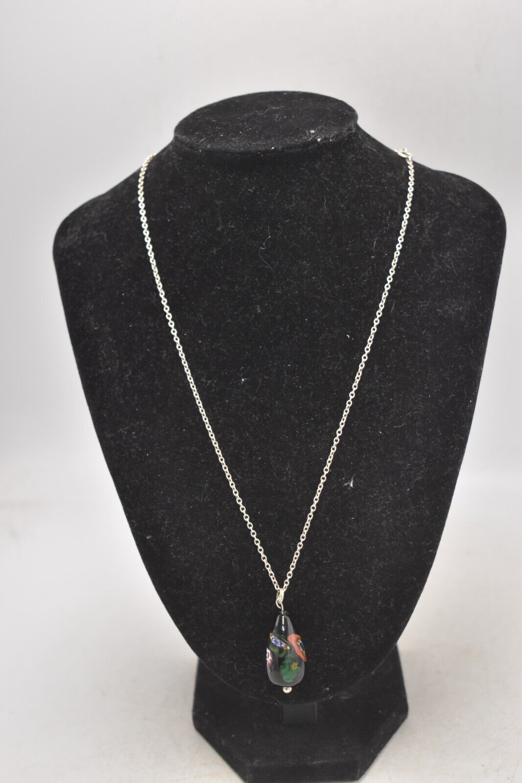 Vintage 925 Sterling Silver & Murano Glass Pendant Necklace – 52cm, Hallmarked