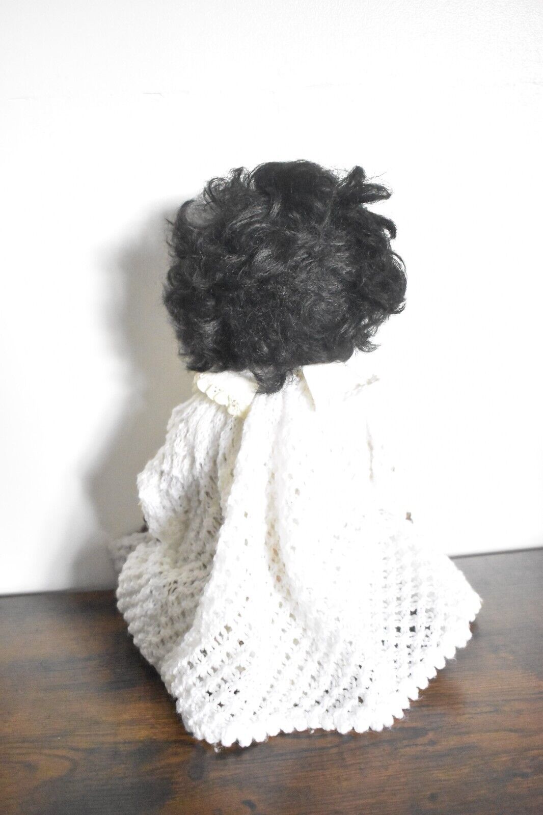 Vintage 1970's Hard Plastic Black Baby Blinking Doll Knitted Cardigan
