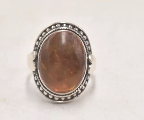 Vintage Sterling Silver 925 Marcasite & Amber Retro Ring – Size Q½ – 7.67g