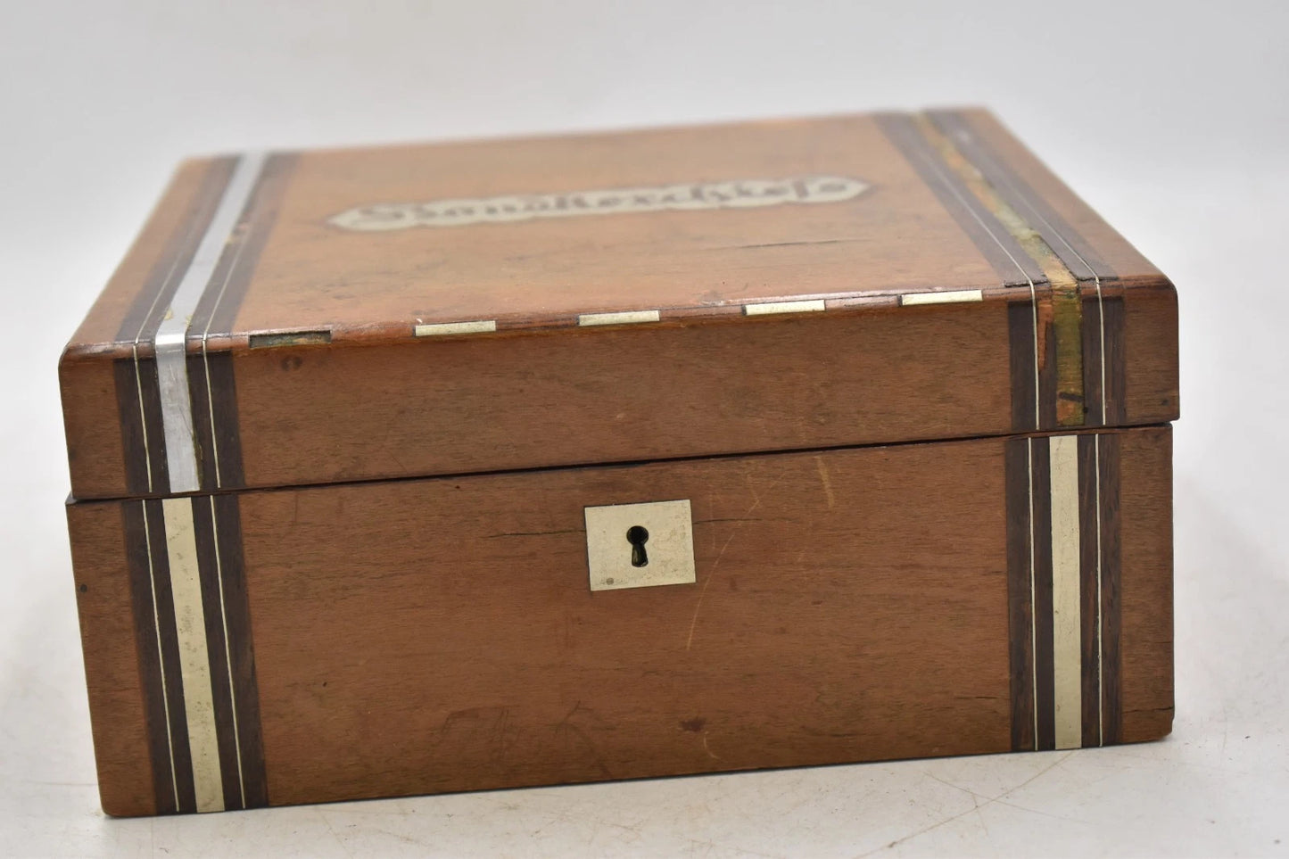 Antique Victorian Wooden Handkerchief Box Silk Interior