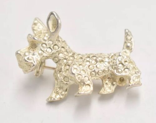 Vintage Silver Tone & Marcasite Scottie Dog Brooch – Costume Jewellery