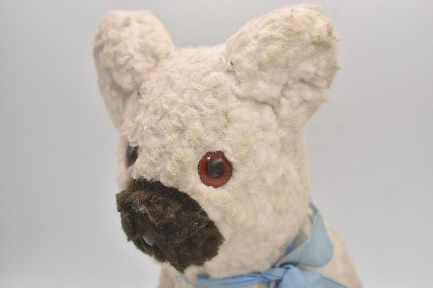 Vintage 1960s Dog Plush Teddy Bear – Genuine Sheep’s Wool – 25cm – Collectible