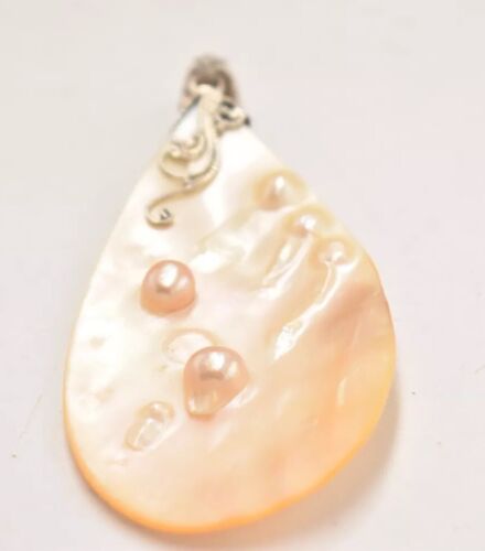 Vintage Sterling Silver Suarti BA Mother of Pearl Blister Pearl Necklace Pendant