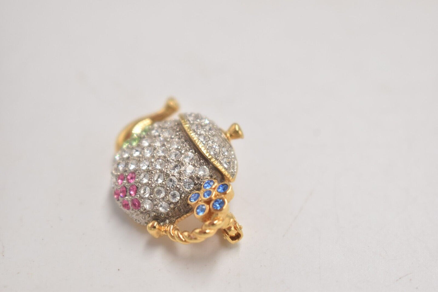 Vintage Teapot Brooch – Multi-Colour Rhinestone Costume Jewellery
