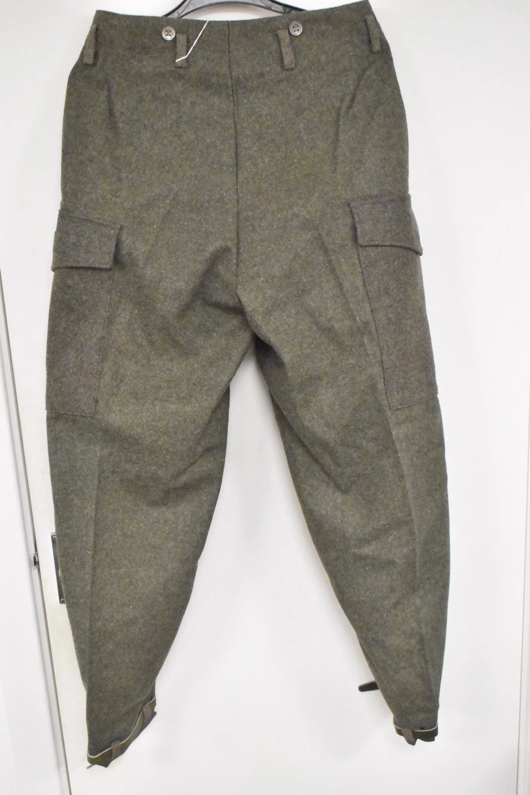 Swedish Army WWII Grey Wool Field Trousers 1940 Leather Straps Military Vintage