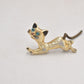Vintage Cat Brooch Gold Tone with Topaz Blue Eyes - Costume Jewellery