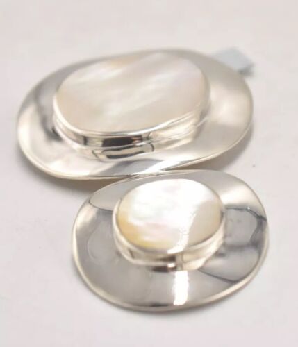 Vintage Sterling Silver 925 Mother of Pearl Minimalist Statement Pendant