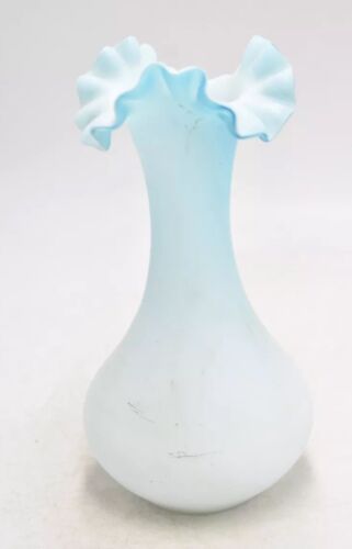 Vintage Spanish Fenton Ruffle Milk Glass Aqua Blue Vase 17cm