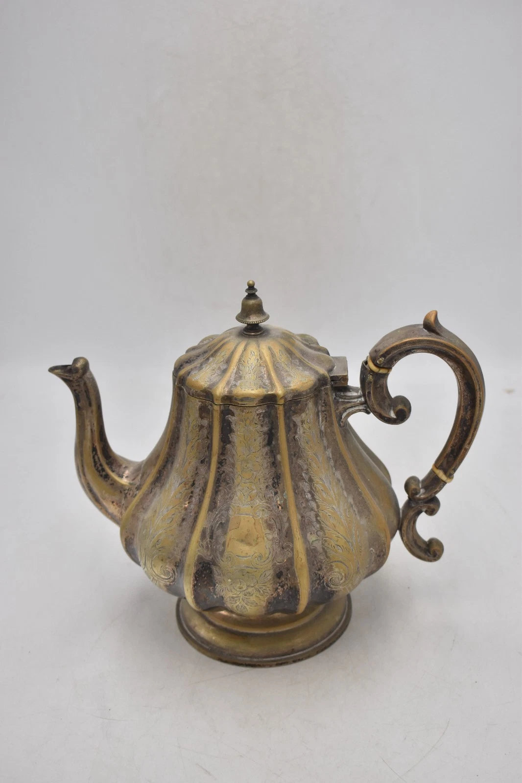 Antique French Silver Plated Rocco Style with Bone Handle Teapot