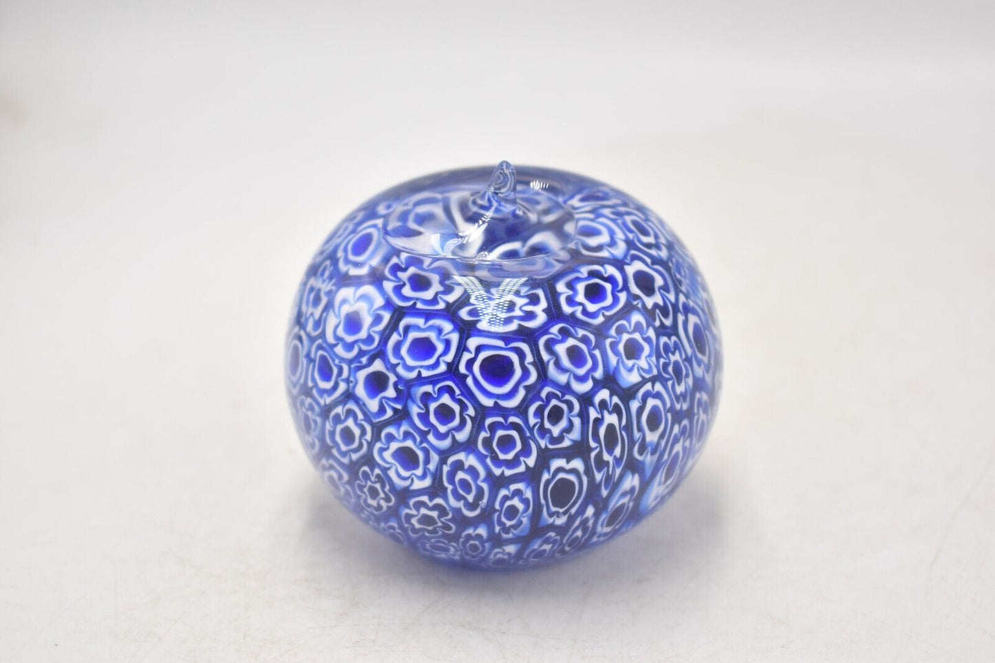 Vintage Italian Millefiori Blue Apple Paperweight – Studio Art Glass Decorative