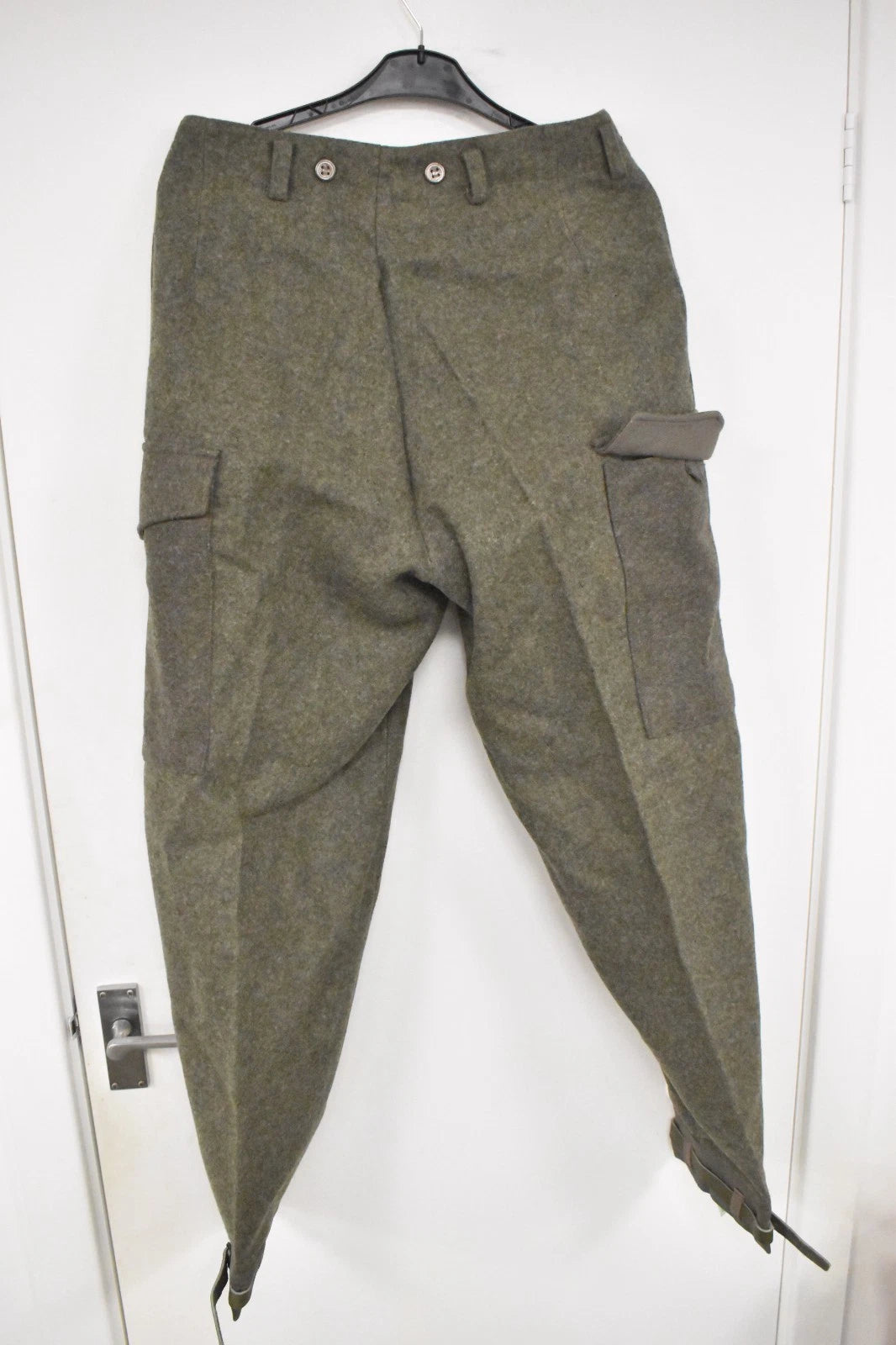 Swedish Army WWII Grey Wool Field Trousers 1940 Leather Straps Military Vintage