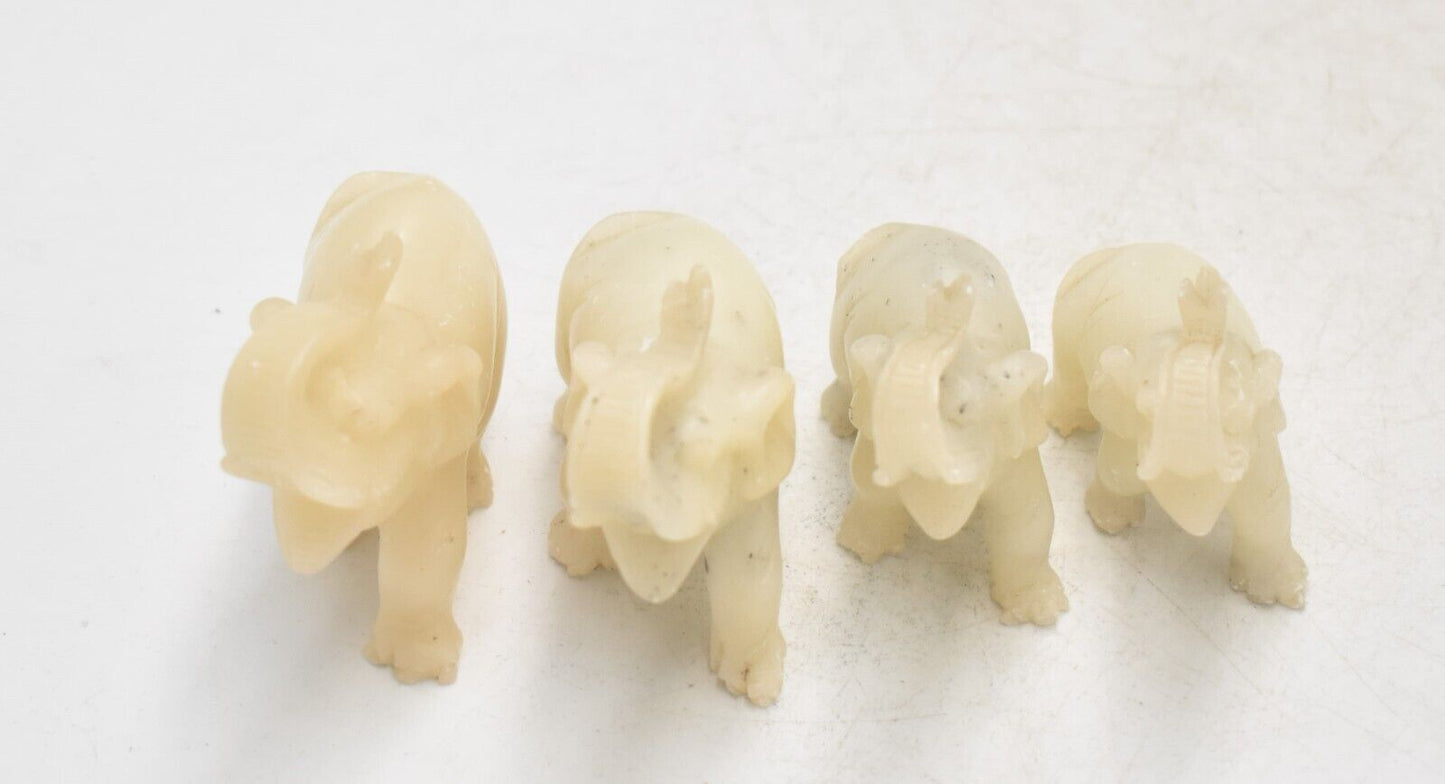 Vintage Calcite Family of Elephants Figurines - Set of 4 Statues Ornaments - 6cm