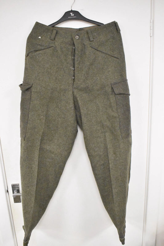 Swedish Army WWII Grey Wool Field Trousers 1940 Leather Straps Military Vintage