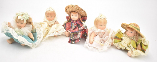 Vintage Porcelain Doll Bundle – Collectible Set of 5 – 8cm Each