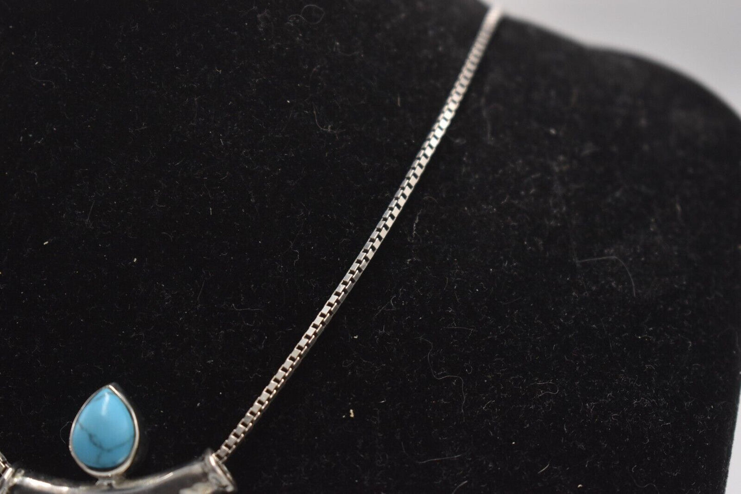 Vintage Bohemian 925 Sterling Silver Crackle Quartz & Turquoise Pendant Necklace