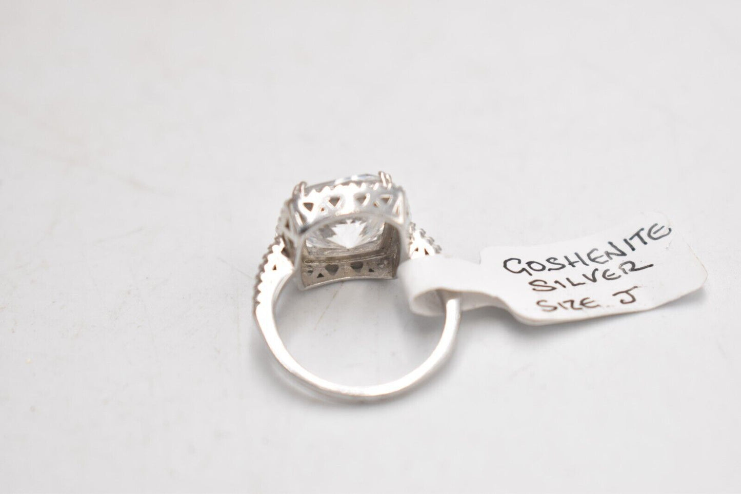 Vintage Sterling Silver & White Beryl Princess Cut Ring - Size J